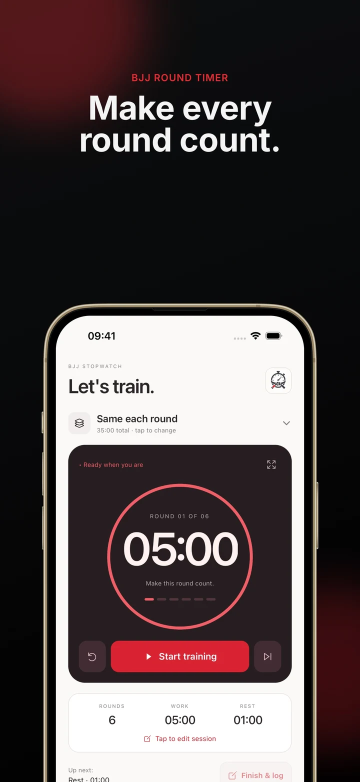 Round timer and training controls on iPhone