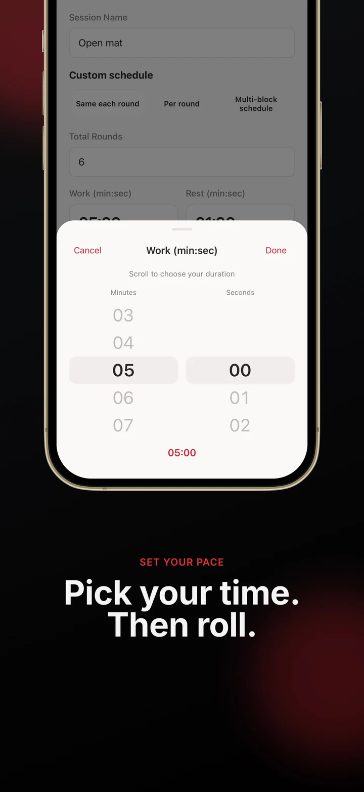 Minutes and seconds wheel picker on iPhone